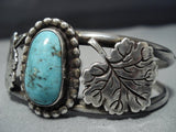 Museum Quality Vintage Native American Jewelry Navajo Maple Leaf Sterling Silver Turquoise Bracelet Old-Nativo Arts