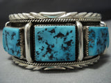 Museum Quality Vintage Native American Jewelry Navajo Natural Squared Turquoise Sterling Silver Bracelet-Nativo Arts