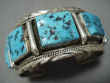 Museum Quality Vintage Native American Jewelry Navajo Natural Squared Turquoise Sterling Silver Bracelet-Nativo Arts