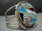 Museum Quality Vintage Native American Jewelry Navajo Royston Turquoise Inlay Sterling Silver Bracelet-Nativo Arts