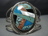 Museum Quality Vintage Native American Jewelry Navajo Royston Turquoise Inlay Sterling Silver Bracelet-Nativo Arts