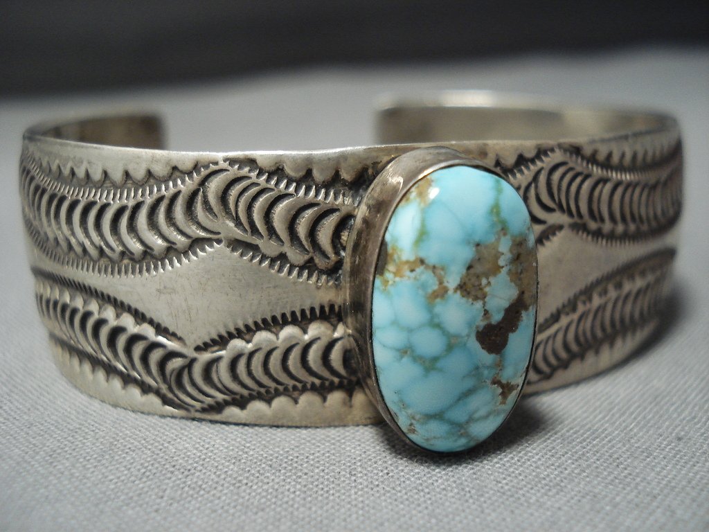 Mens Turquoise Bracelet Native American Silver Cuff Bracelets