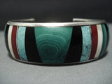 Museum Quality Vintage Native American Jewelry Navajo Thick Inlaid Sterling Silver Bracelet Cuff-Nativo Arts