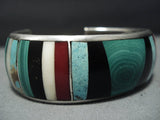 Museum Quality Vintage Native American Jewelry Navajo Thick Inlaid Sterling Silver Bracelet Cuff-Nativo Arts