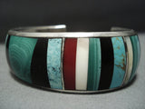 Museum Quality Vintage Native American Jewelry Navajo Thick Inlaid Sterling Silver Bracelet Cuff-Nativo Arts