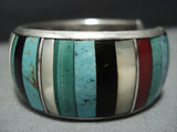 Museum Quality Vintage Native American Jewelry Navajo Thick Inlaid Sterling Silver Bracelet Cuff-Nativo Arts