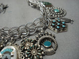 Museum Quality!! Vintage Native American Jewelry Navajo Turquoise Sterling Silver Charm Bracelet Old-Nativo Arts