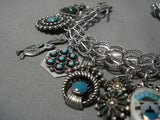 Museum Quality!! Vintage Native American Jewelry Navajo Turquoise Sterling Silver Charm Bracelet Old-Nativo Arts