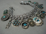 Museum Quality!! Vintage Native American Jewelry Navajo Turquoise Sterling Silver Charm Bracelet Old-Nativo Arts