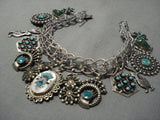 Museum Quality!! Vintage Native American Jewelry Navajo Turquoise Sterling Silver Charm Bracelet Old-Nativo Arts