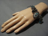 Museum Quality!! Vintage Native American Jewelry Navajo Turquoise Sterling Silver Charm Bracelet Old-Nativo Arts