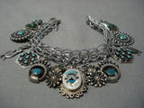 Museum Quality!! Vintage Native American Jewelry Navajo Turquoise Sterling Silver Charm Bracelet Old-Nativo Arts