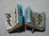Museum Quality Vintage Native American Jewelry Navajo Turquoise Sterling Silver Earrings Old-Nativo Arts