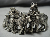 Museum Quality Vintage Native American Jewelry Navajo Wolf Pack Sterling Silver Bracelet Cuff Old-Nativo Arts