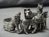 Museum Quality Vintage Native American Jewelry Navajo Wolf Pack Sterling Silver Bracelet Cuff Old-Nativo Arts