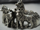 Museum Quality Vintage Native American Jewelry Navajo Wolf Pack Sterling Silver Bracelet Cuff Old-Nativo Arts