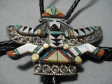 Museum Quality Vintage Native American Jewelry Zuni Turquoise Sterling Silver Kachina Bolo Tie Old-Nativo Arts