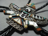 Museum Quality Vintage Native American Jewelry Zuni Turquoise Sterling Silver Kachina Bolo Tie Old-Nativo Arts