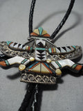 Museum Quality Vintage Native American Jewelry Zuni Turquoise Sterling Silver Kachina Bolo Tie Old-Nativo Arts