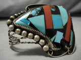 Museum Quality Vintage Native American Navajo Bear Turquoise Inlay Sterling Silver Bracelet Old-Nativo Arts