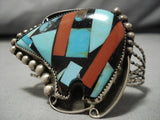 Museum Quality Vintage Native American Navajo Bear Turquoise Inlay Sterling Silver Bracelet Old-Nativo Arts
