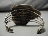 Museum Quality Vintage Native American Navajo Bear Turquoise Inlay Sterling Silver Bracelet Old-Nativo Arts