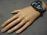 Museum Quality Vintage Native American Navajo Bear Turquoise Inlay Sterling Silver Bracelet Old-Nativo Arts