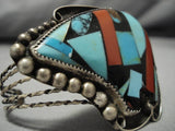 Museum Quality Vintage Native American Navajo Bear Turquoise Inlay Sterling Silver Bracelet Old-Nativo Arts