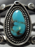 Museum Quality Vintage Native American Navajo Blue Gem Turquoise Sterling Silver Bracelet Old-Nativo Arts