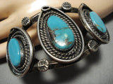 Museum Quality Vintage Native American Navajo Blue Gem Turquoise Sterling Silver Bracelet Old-Nativo Arts