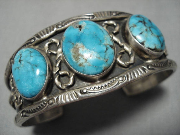 Museum Quality Vintage Native American Navajo Domed Bisbee Turquoise Sterling Silver Bracelet-Nativo Arts