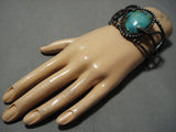 Museum Quality Vintage Native American Navajo Early Snake Turquoise Sterling Silver Bracelet Old-Nativo Arts