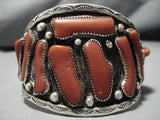 Museum Quality Vintage Native American Navajo Red Coral Sterling Silver Bracelet Old Cuff-Nativo Arts