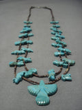 Museum Quality Vintage Native American Navajo Royston Turquoise Fetish Sterling Silver Necklace-Nativo Arts