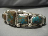 Museum Quality Vintage Native American Navajo Squared Royston Turquoise Sterling Silver Bracelet-Nativo Arts