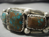Museum Quality Vintage Native American Navajo Squared Royston Turquoise Sterling Silver Bracelet-Nativo Arts