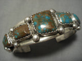 Museum Quality Vintage Native American Navajo Squared Royston Turquoise Sterling Silver Bracelet-Nativo Arts