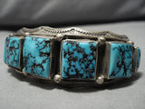 Museum Quality Vintage Native American Navajo Squared Turquoise Sterling Silver Bracelet Old-Nativo Arts