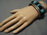 Museum Quality!! Vintage Native American Navajo Squared Turquoise Sterling Silver Bracelet Old-Nativo Arts