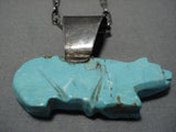 Museum Quality!! Vintage Native American Navajo Sterling Silver #8 Turquoise Bear Necklace Old-Nativo Arts