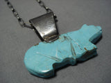 Museum Quality!! Vintage Native American Navajo Sterling Silver #8 Turquoise Bear Necklace Old-Nativo Arts