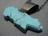 Museum Quality!! Vintage Native American Navajo Sterling Silver #8 Turquoise Bear Necklace Old-Nativo Arts