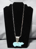 Museum Quality!! Vintage Native American Navajo Sterling Silver #8 Turquoise Bear Necklace Old-Nativo Arts