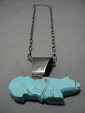 Museum Quality!! Vintage Native American Navajo Sterling Silver #8 Turquoise Bear Necklace Old-Nativo Arts