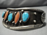 Museum Quality!! Vintage Native American Navajo Waving Sterling Silver Turquoise Bracelet Old-Nativo Arts
