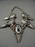 Museum Quality Vintage Native American Zuni Kachina Dancer Turquoise Sterling Silver Necklace-Nativo Arts