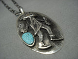 Museum Quality!! Vintage Navajo 14k Gold Turquoise Sterling Native American Jewelry Silver Necklace-Nativo Arts