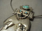 Museum Quality Vintage Navajo 4 Inch Kachina Turquoise Native American Jewelry Silver Sterling Necklace-Nativo Arts