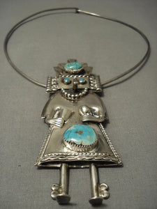 Museum Quality Vintage Navajo 4 Inch Kachina Turquoise Native American Jewelry Silver Sterling Necklace-Nativo Arts