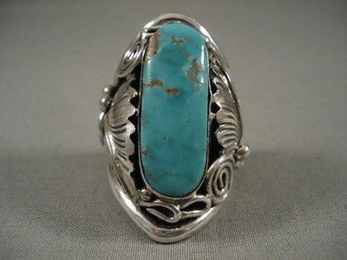 Museum Quality Vintage Navajo #8 Turquoise Native American Jewelry Silver Ring Old-Nativo Arts